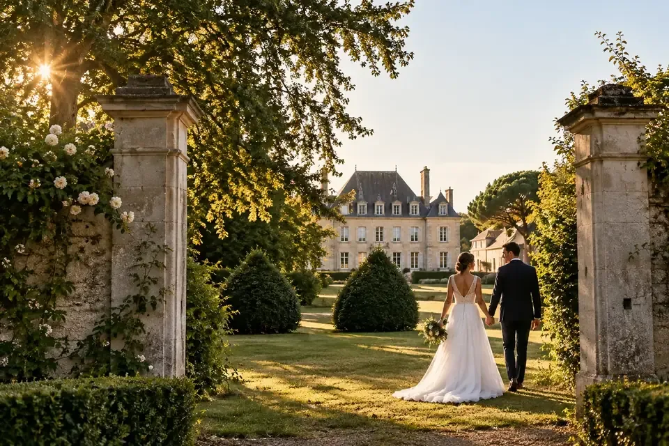 Espace couvert avec arcades au Domaine de la Briouse, idéal pour un vin d'honneur de mariage