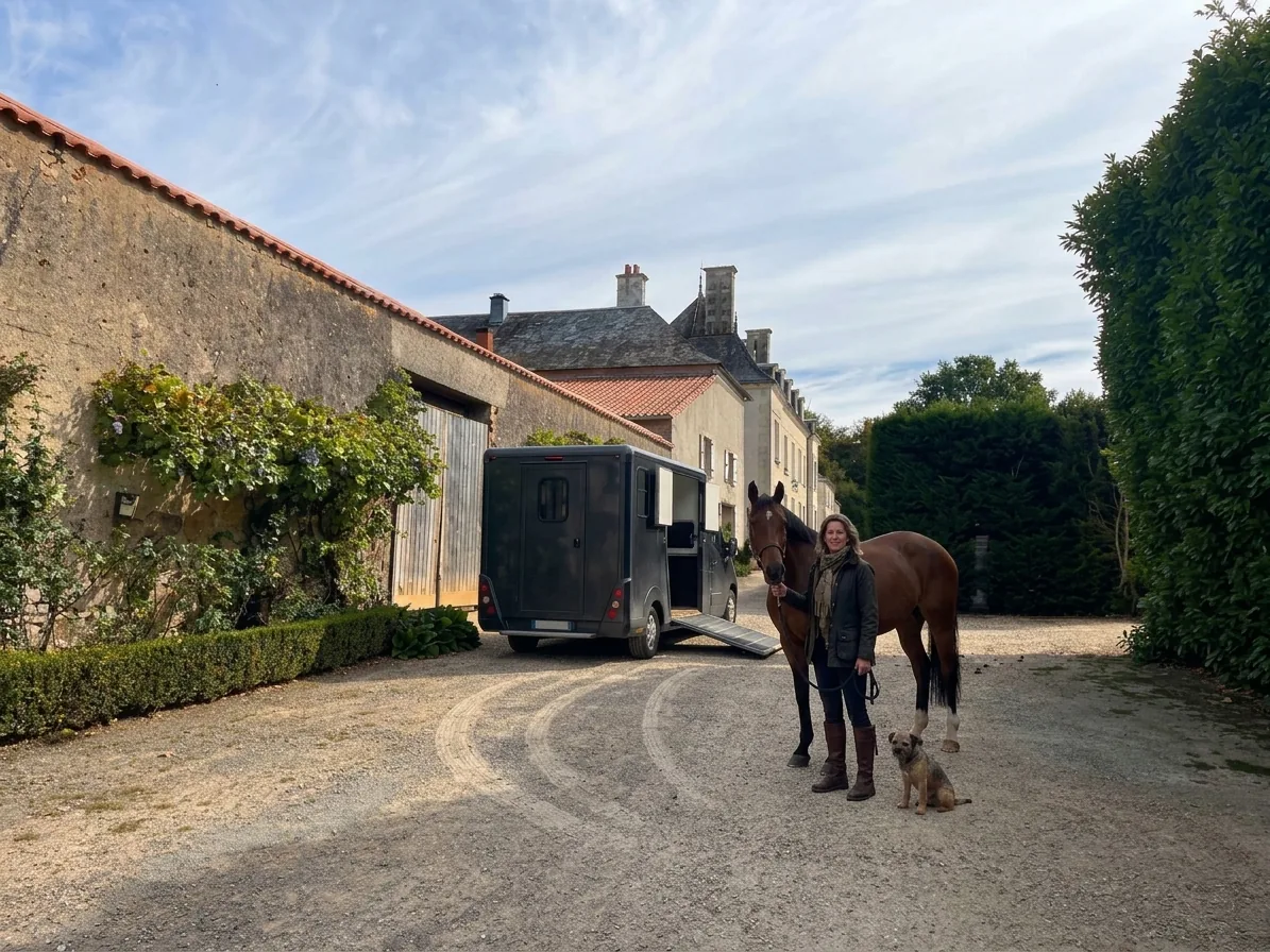 Arrivée au Haras avec son cheval